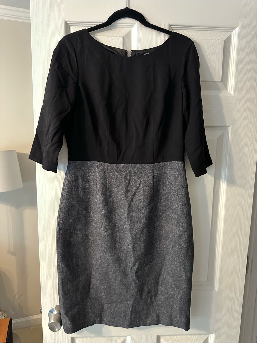 Tahari Black and Gray Two-Tone Sheath Dress